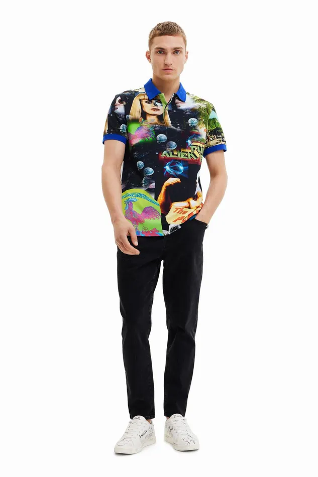 Desigual Alien Collage Polo Shirt Mens Tshirt and Polos