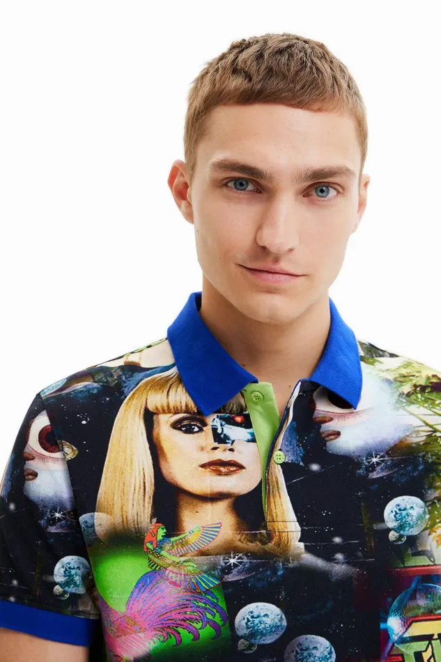 Desigual Alien Collage Polo Shirt Mens Tshirt and Polos