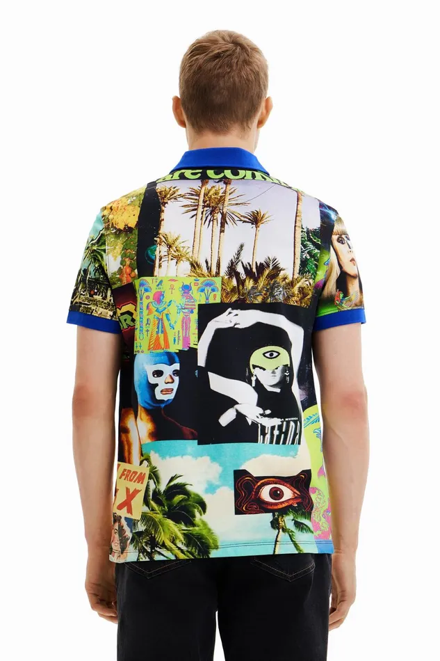 Desigual Alien Collage Polo Shirt Mens Tshirt and Polos