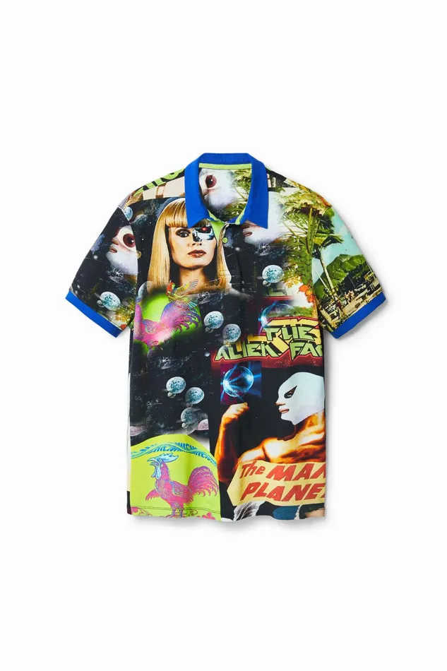 Desigual Alien Collage Polo Shirt Mens Tshirt and Polos