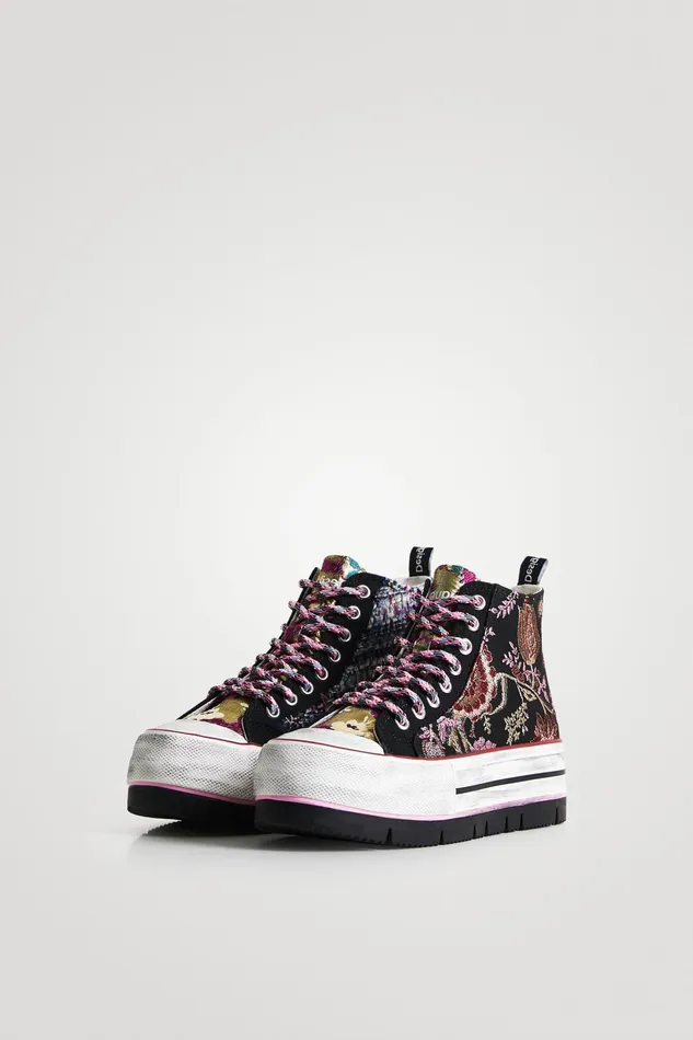 Desigual Asian Patchwork Hightop Platform Sneakers Women Sneakers