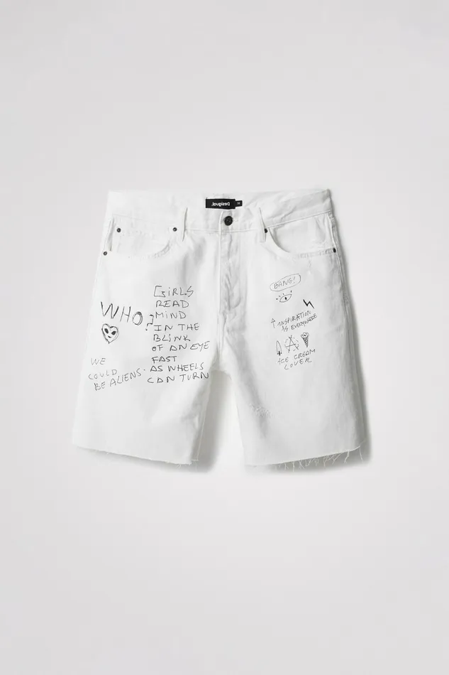Desigual Denim Message Bermuda Shorts Mens Jeans and Pants