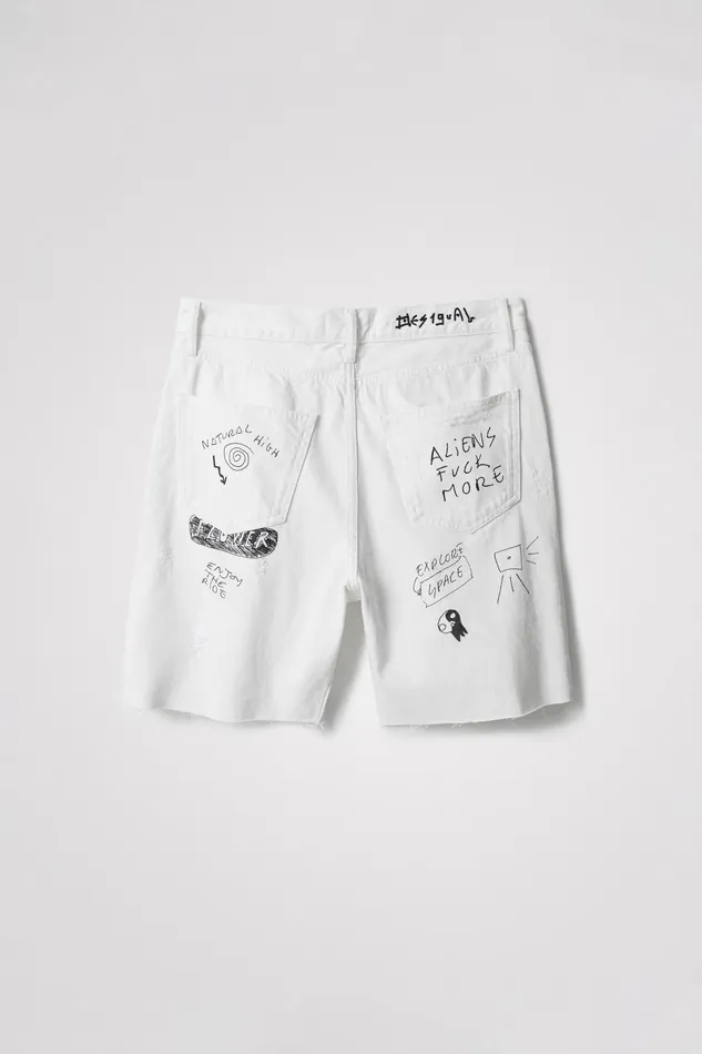 Desigual Denim Message Bermuda Shorts Mens Jeans and Pants