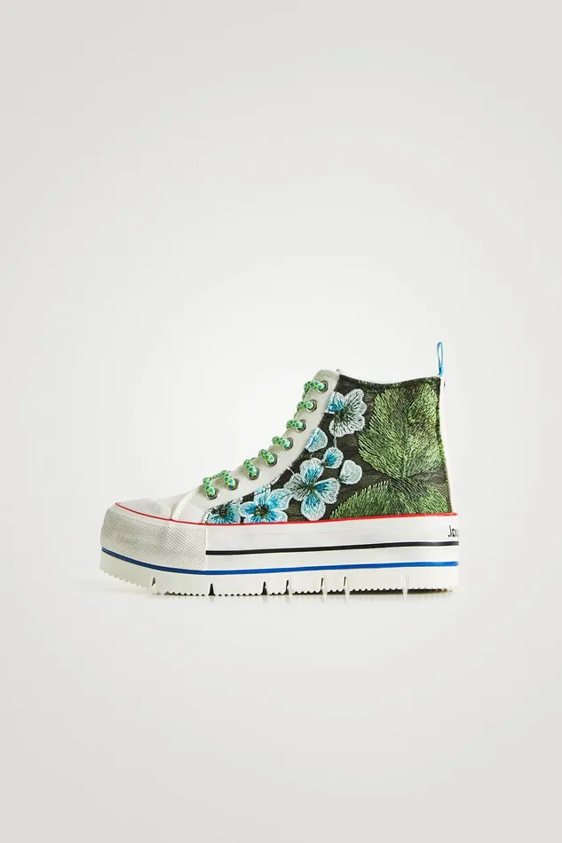 Desigual Embroidered Patchwork Hightop Platform Sneakers Women Sneakers