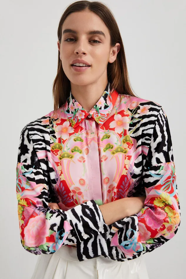 Desigual Flower Zebra Shirt Women Tops and Shirts