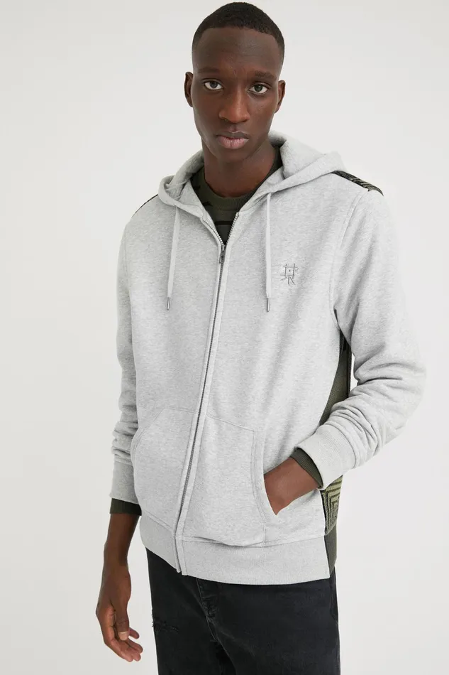 Desigual Grey Camo Skull Hoodie Mens Sweaters and Sweatshirts