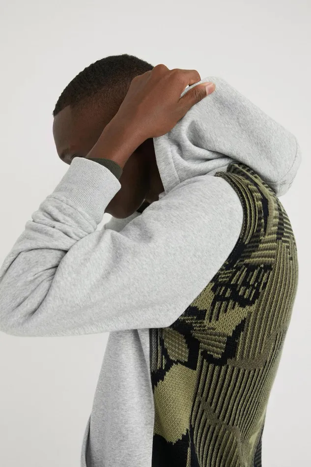 Desigual Grey Camo Skull Hoodie Mens Sweaters and Sweatshirts