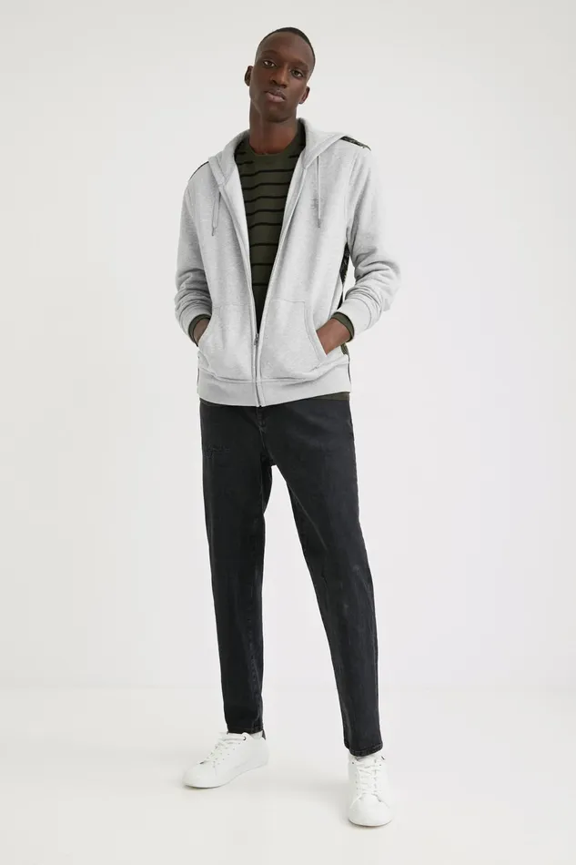 Desigual Grey Camo Skull Hoodie Mens Sweaters and Sweatshirts