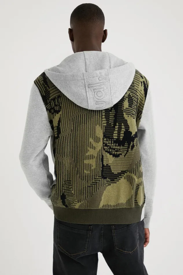 Desigual Grey Camo Skull Hoodie Mens Sweaters and Sweatshirts