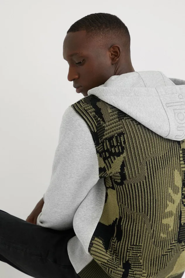 Desigual Grey Camo Skull Hoodie Mens Sweaters and Sweatshirts