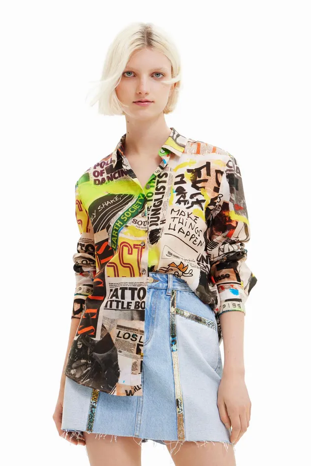 Desigual Newspaper Shirt Women Tops and Shirts