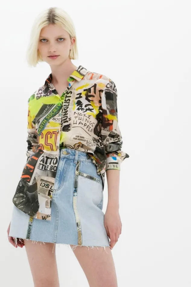 Desigual Newspaper Shirt Women Tops and Shirts