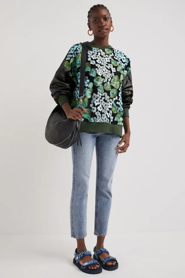 Desigual Oversized Flower Sweatshirt Women Sportswear