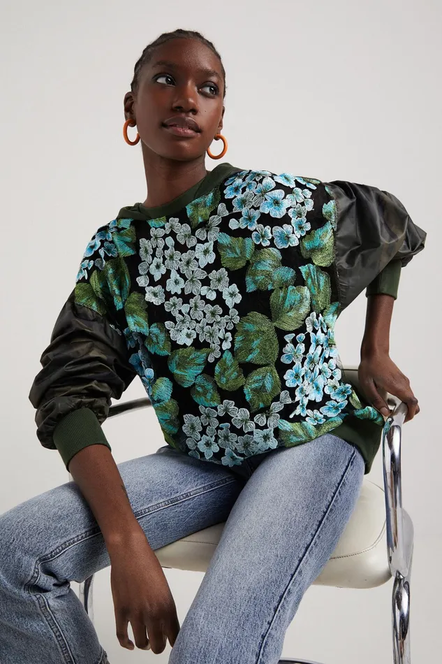 Desigual Oversized Flower Sweatshirt Women Sportswear