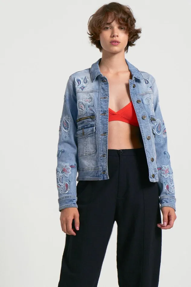 Desigual Paisley Denim Jacket Women Jackets
