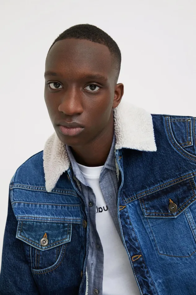 Desigual Sherpalined Patchwork Denim Jacket Mens Jackets and Coats