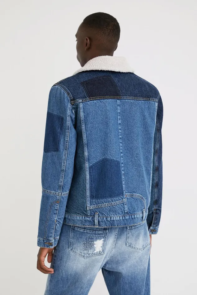 Desigual Sherpalined Patchwork Denim Jacket Mens Jackets and Coats