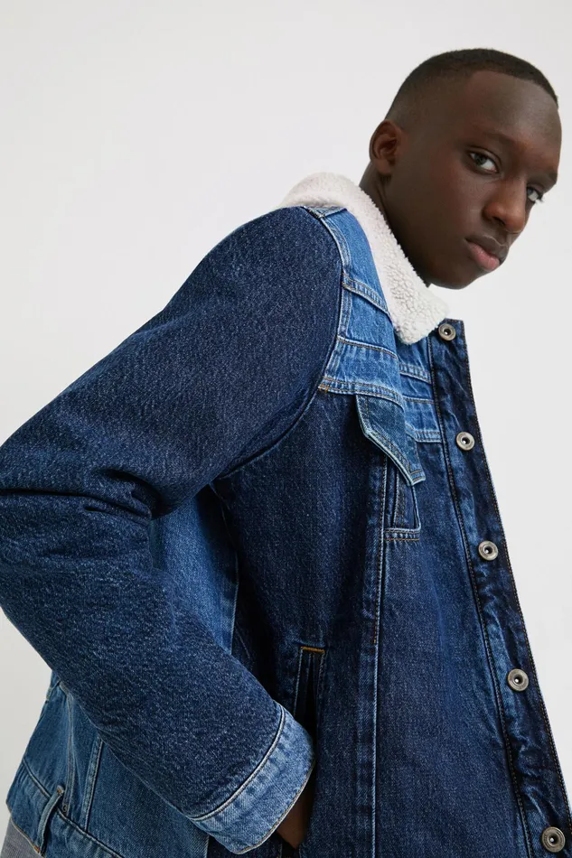 Desigual Sherpalined Patchwork Denim Jacket Mens Jackets and Coats