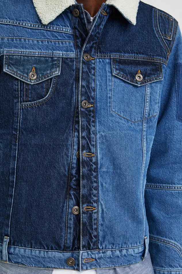 Desigual Sherpalined Patchwork Denim Jacket Mens Jackets and Coats
