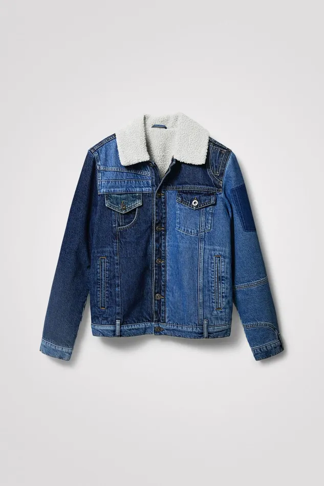 Desigual Sherpalined Patchwork Denim Jacket Mens Jackets and Coats