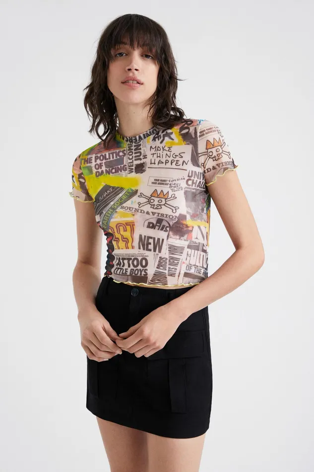 Desigual Slim Tulle Newspaper Tshirt Women Tshirts