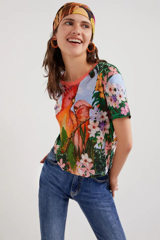 Desigual Tropical Parrot Tshirt Women Tshirts