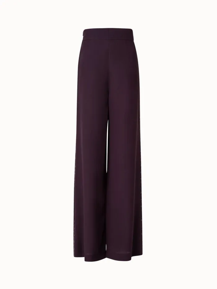 DoubleLayer Silk Crpe Wide Leg Pants With Pixel Foil Embellishment Blackberry Women Akris Pants