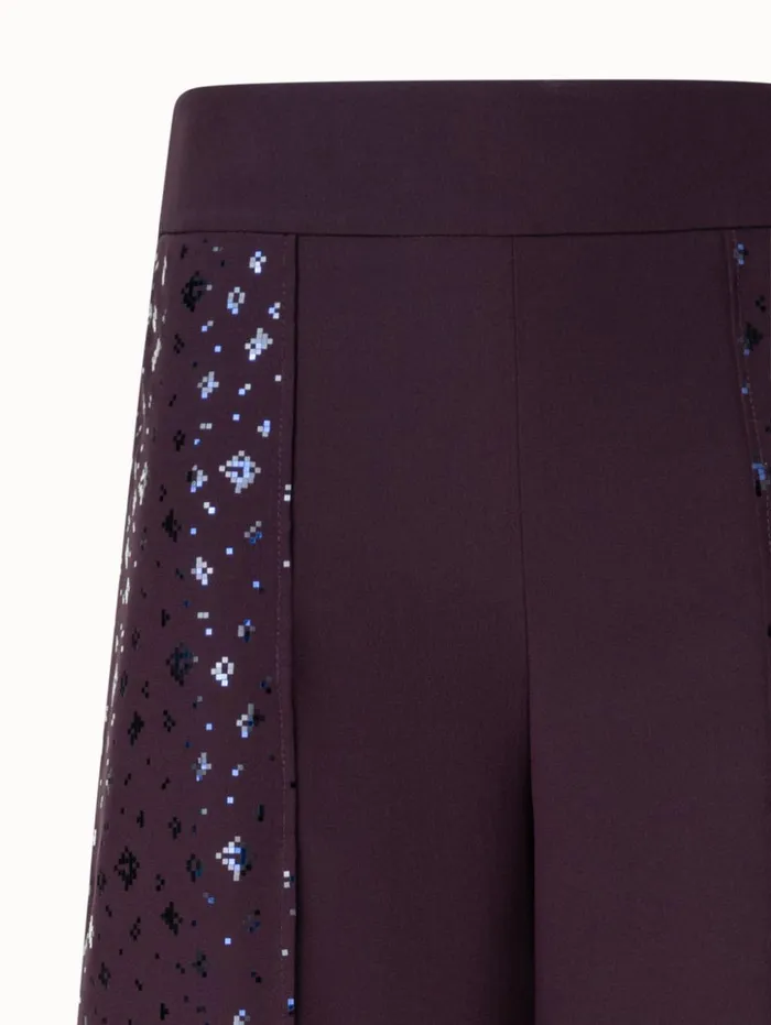 DoubleLayer Silk Crpe Wide Leg Pants With Pixel Foil Embellishment Blackberry Women Akris Pants