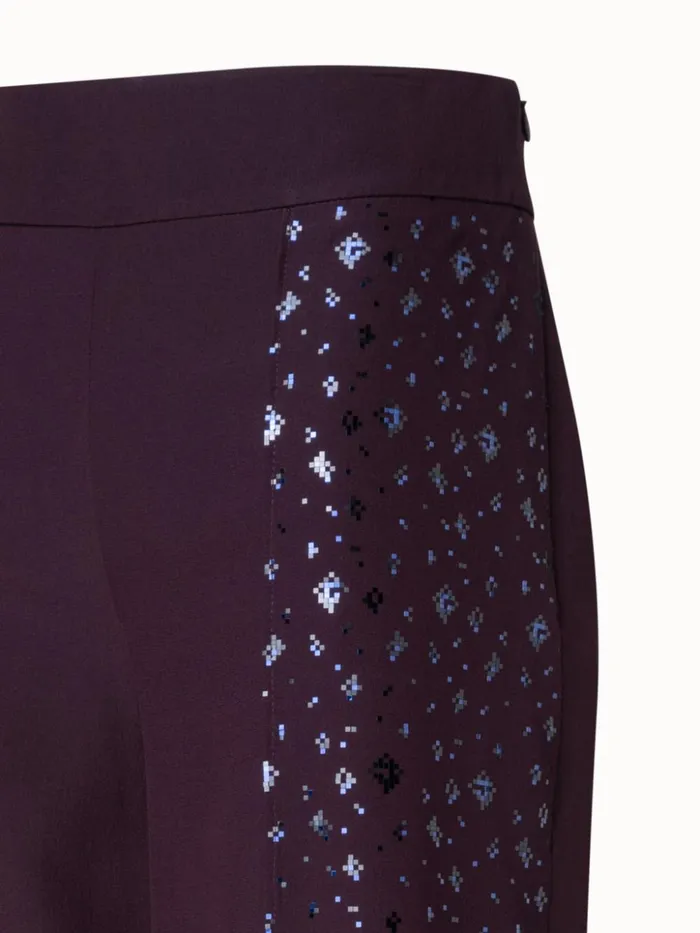 DoubleLayer Silk Crpe Wide Leg Pants With Pixel Foil Embellishment Blackberry Women Akris Pants