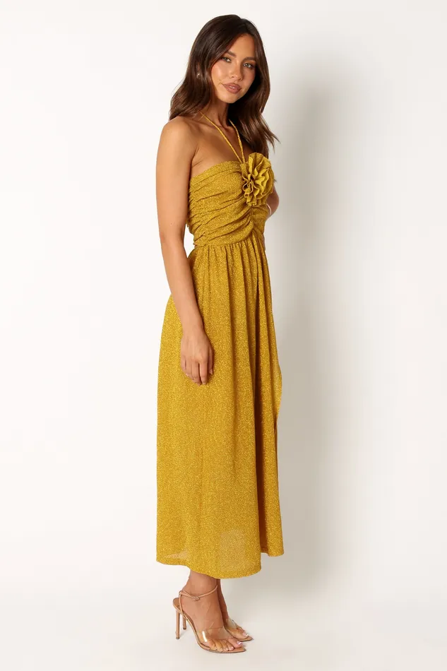 Dresses petalandpup Women Arya Halterneck Midi Dress 8211 Yellow Yellow