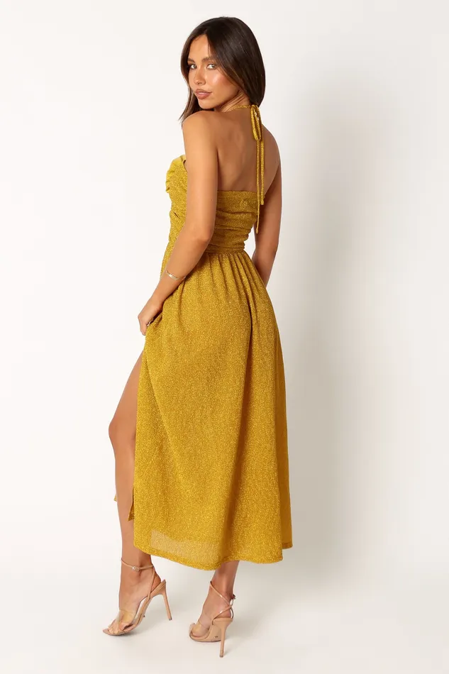 Dresses petalandpup Women Arya Halterneck Midi Dress 8211 Yellow Yellow