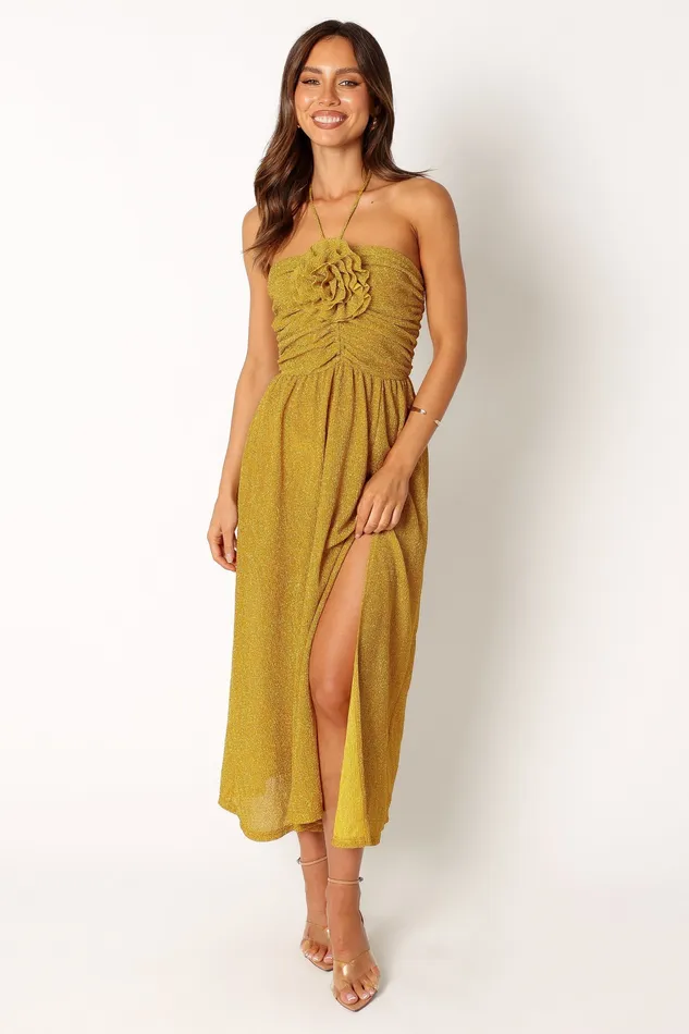 Dresses petalandpup Women Arya Halterneck Midi Dress 8211 Yellow Yellow