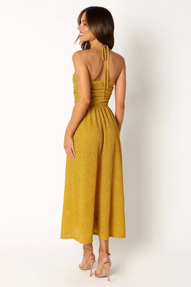 Dresses petalandpup Women Arya Halterneck Midi Dress 8211 Yellow Yellow
