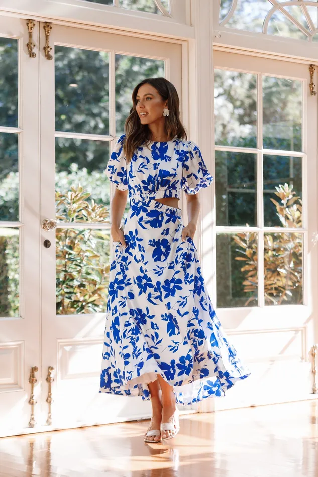 Dresses Women Aminah Puff Sleeve Dress 8211 Blue Floral Blue Floral petalandpup
