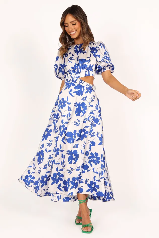 Dresses Women Aminah Puff Sleeve Dress 8211 Blue Floral Blue Floral petalandpup