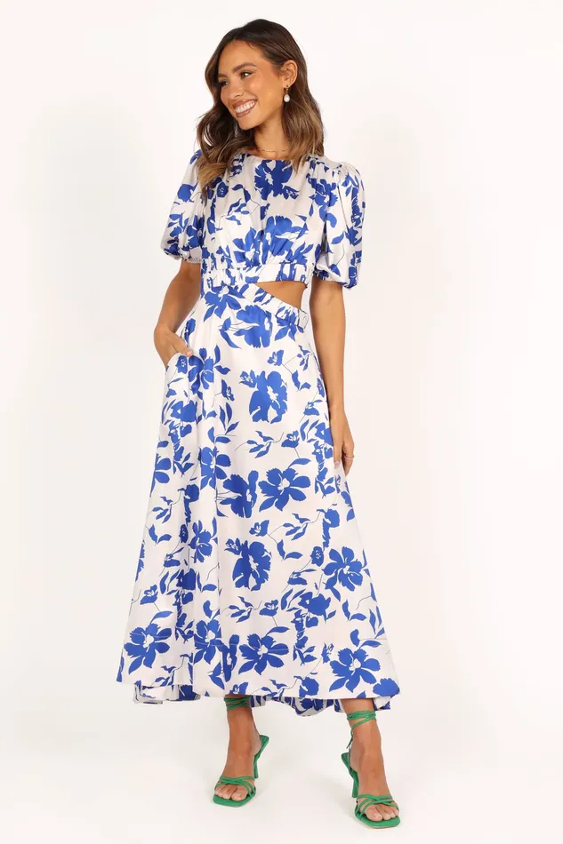 Dresses Women Aminah Puff Sleeve Dress 8211 Blue Floral Blue Floral petalandpup
