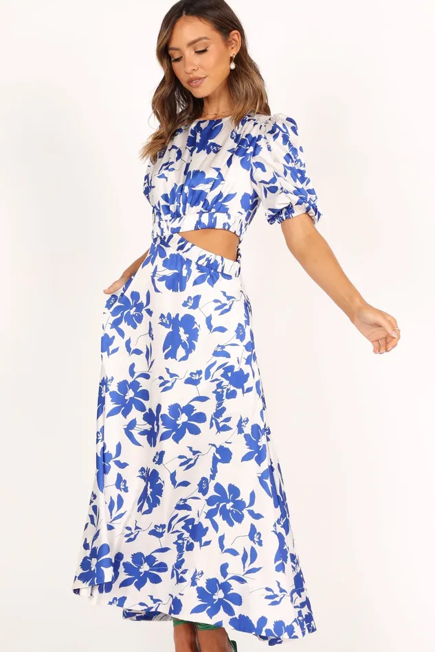 Dresses Women Aminah Puff Sleeve Dress 8211 Blue Floral Blue Floral petalandpup