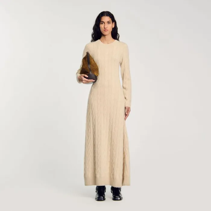 Dresses Women SANDRO Cable Knit Maxi Dress Beige
