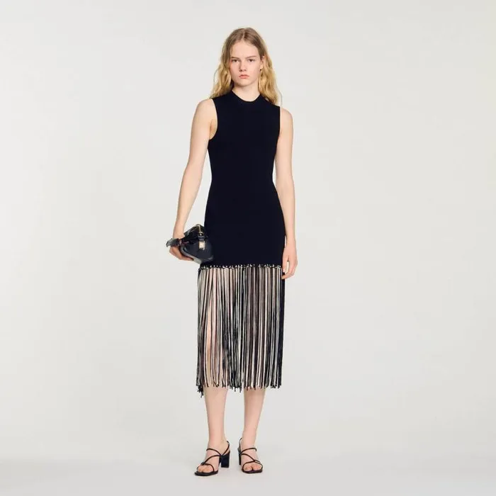 Dresses Women SANDRO Fringed Dress Black Ecru