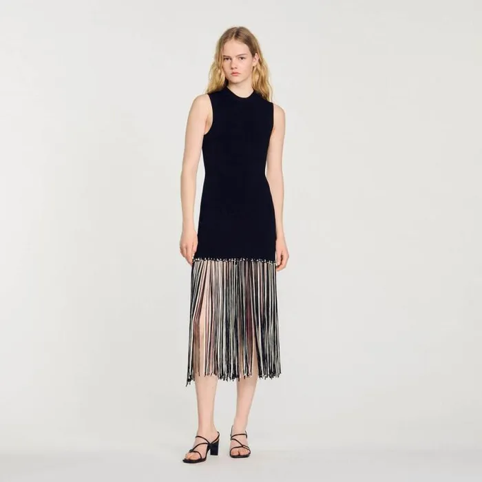 Dresses Women SANDRO Fringed Dress Black Ecru