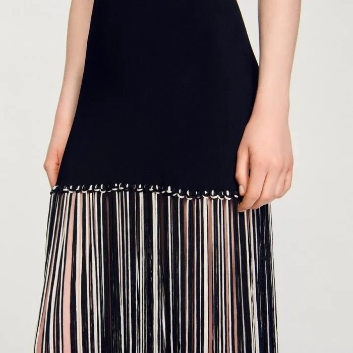 Dresses Women SANDRO Fringed Dress Black Ecru