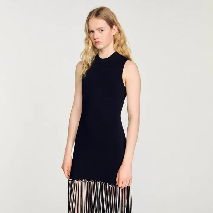 Dresses Women SANDRO Fringed Dress Black Ecru