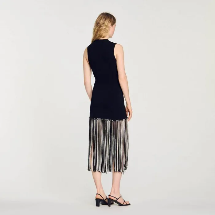 Dresses Women SANDRO Fringed Dress Black Ecru