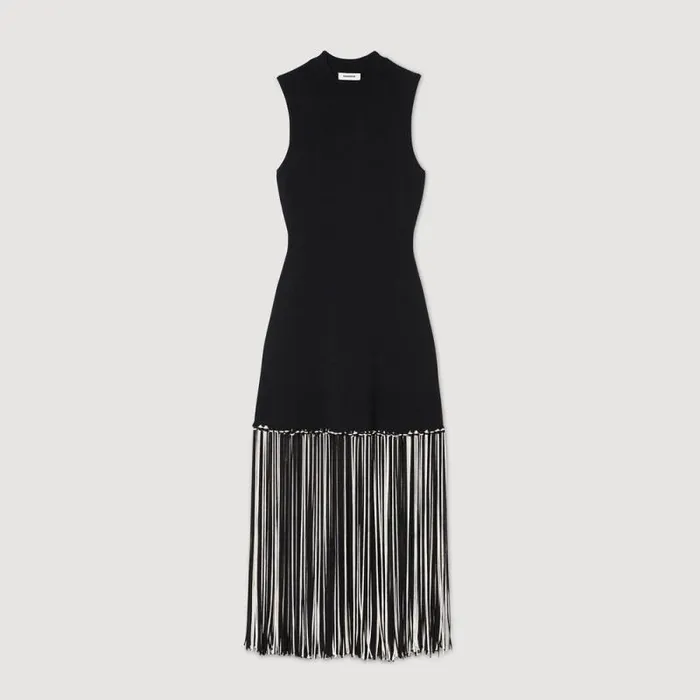Dresses Women SANDRO Fringed Dress Black Ecru