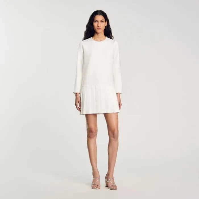 Dresses Women SANDRO Short Satineffect Beaded Dress Ecru