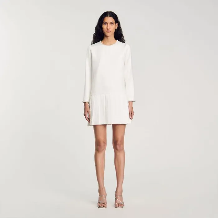 Dresses Women SANDRO Short Satineffect Beaded Dress Ecru Dresses Women SANDRO Short Satineffect Beaded Dress Ecru