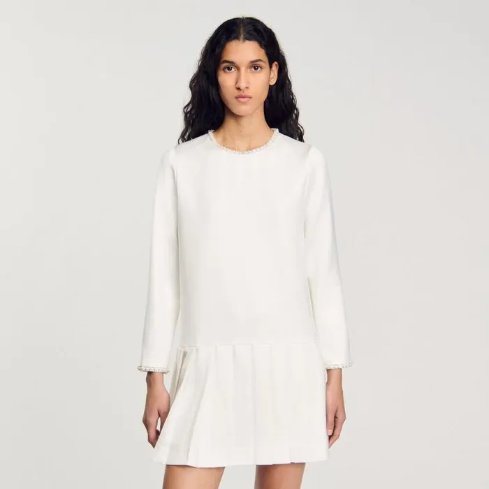 Dresses Women SANDRO Short Satineffect Beaded Dress Ecru Dresses Women SANDRO Short Satineffect Beaded Dress Ecru