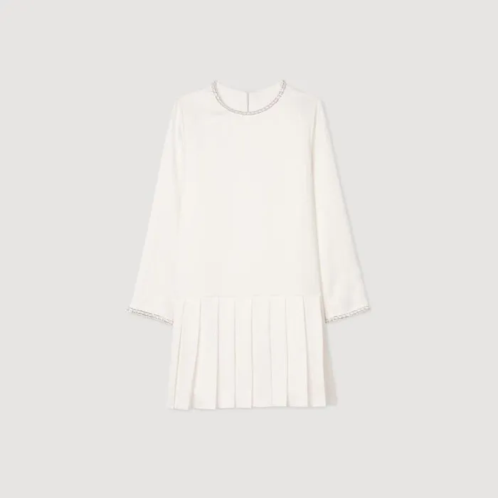 Dresses Women SANDRO Short Satineffect Beaded Dress Ecru Dresses Women SANDRO Short Satineffect Beaded Dress Ecru