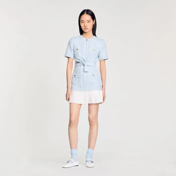 Dresses Women SANDRO Short Tweed Dress Sky Blue