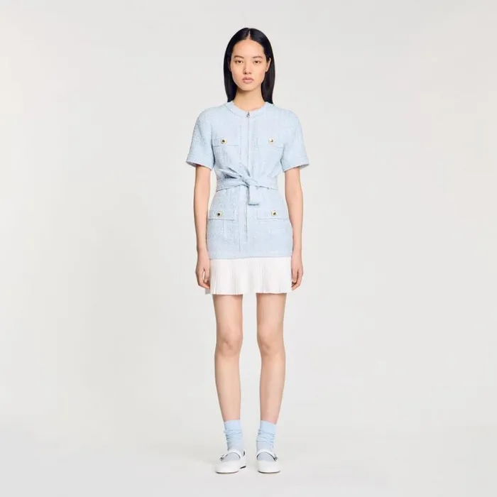 Dresses Women SANDRO Short Tweed Dress Sky Blue